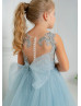 Blue Lace Tulle Beaded Long Flower Girl Dress